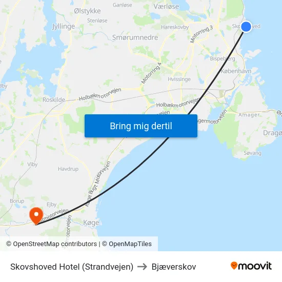 Skovshoved Hotel (Strandvejen) to Bjæverskov map