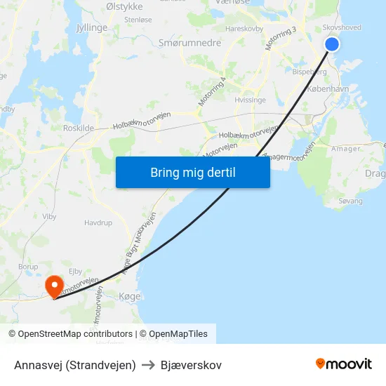 Annasvej (Strandvejen) to Bjæverskov map