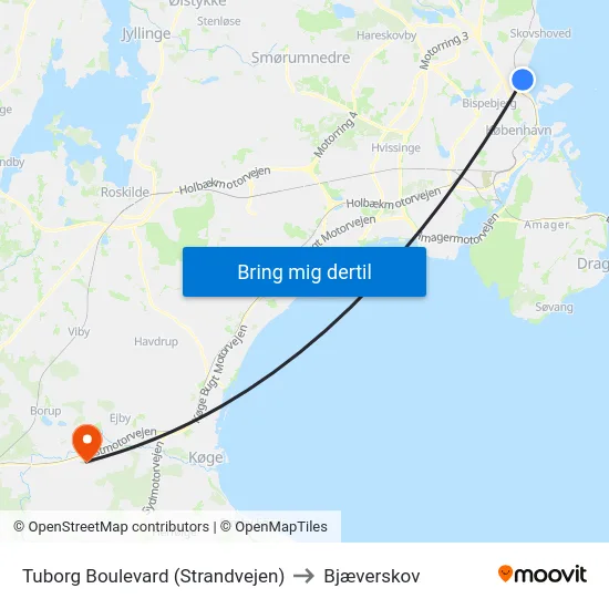 Tuborg Boulevard (Strandvejen) to Bjæverskov map