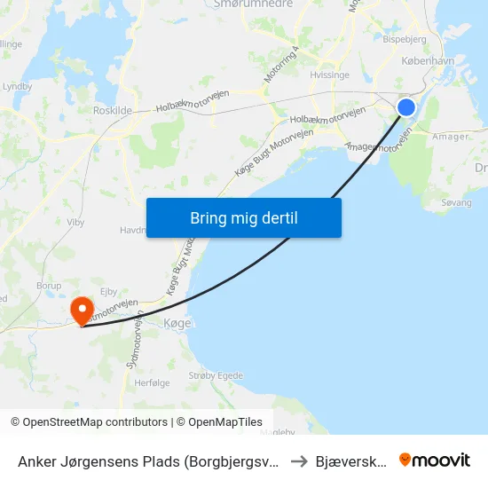 Anker Jørgensens Plads (Borgbjergsvej) to Bjæverskov map
