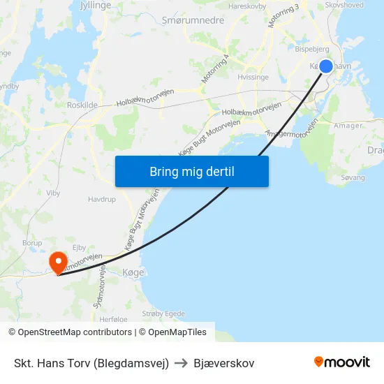 Skt. Hans Torv (Blegdamsvej) to Bjæverskov map