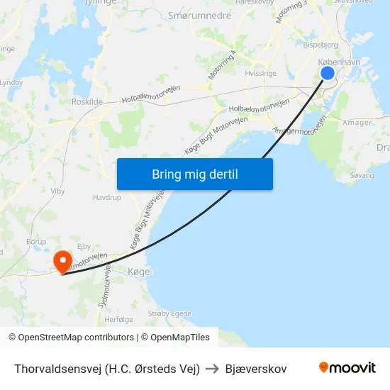 Thorvaldsensvej (H.C. Ørsteds Vej) to Bjæverskov map
