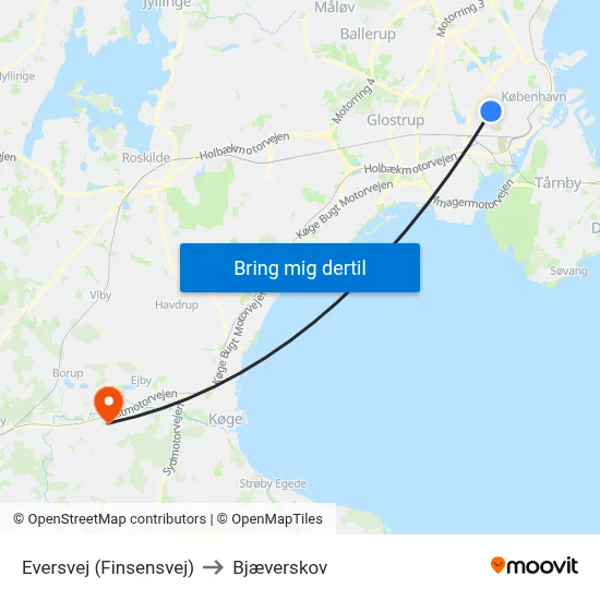 Eversvej (Finsensvej) to Bjæverskov map
