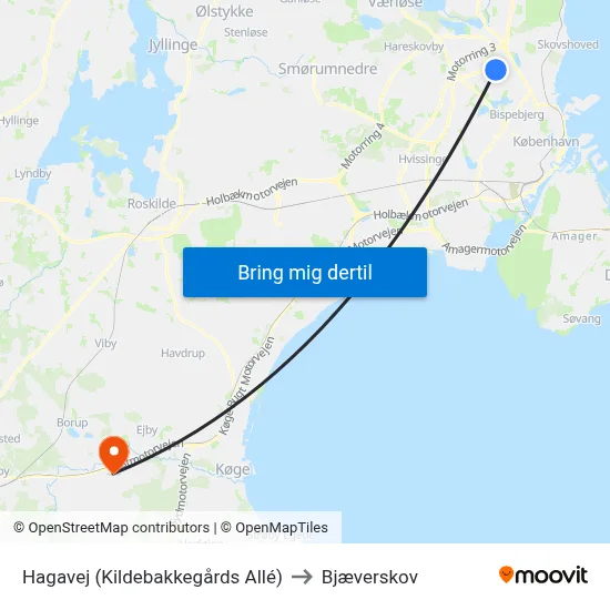 Hagavej (Kildebakkegårds Allé) to Bjæverskov map
