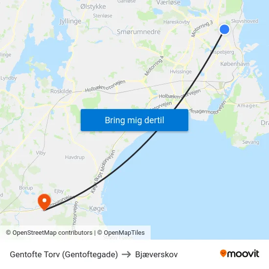 Gentofte Torv (Gentoftegade) to Bjæverskov map