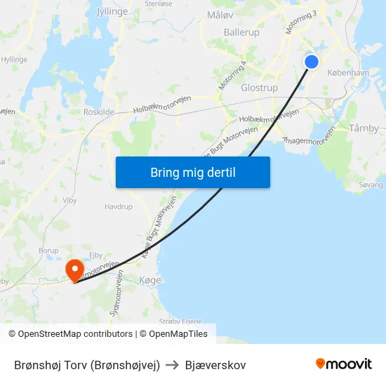 Brønshøj Torv (Brønshøjvej) to Bjæverskov map