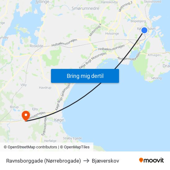 Ravnsborggade (Nørrebrogade) to Bjæverskov map