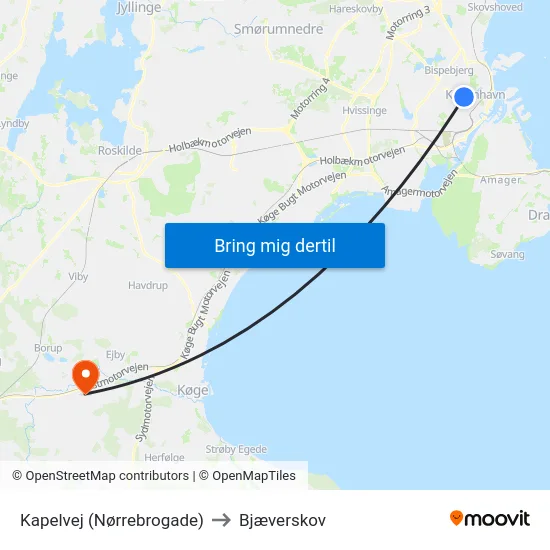 Kapelvej (Nørrebrogade) to Bjæverskov map