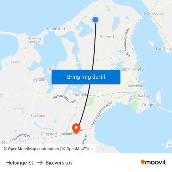 Helsinge St. to Bjæverskov map