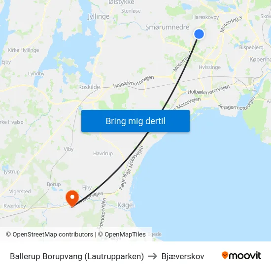 Ballerup Borupvang (Lautrupparken) to Bjæverskov map