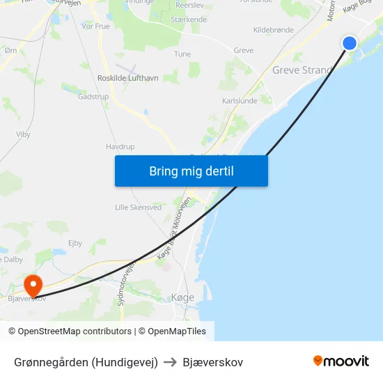 Grønnegården (Hundigevej) to Bjæverskov map
