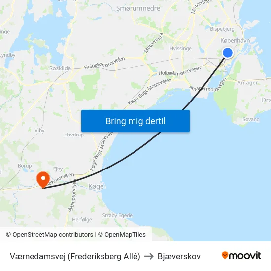 Værnedamsvej (Frederiksberg Allé) to Bjæverskov map