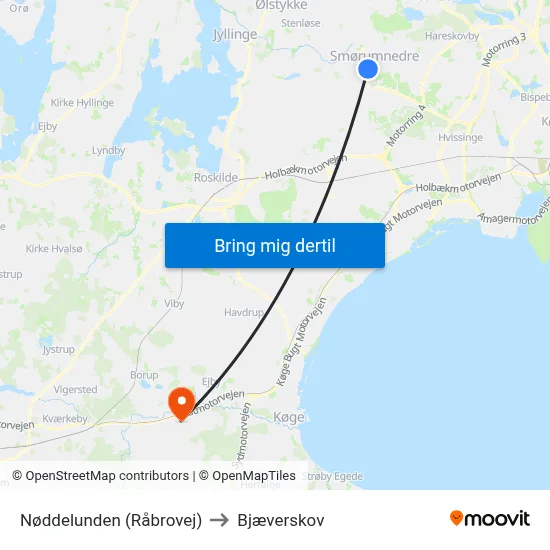 Nøddelunden (Råbrovej) to Bjæverskov map