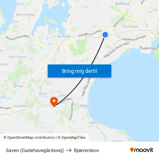 Saven (Gadehavegårdsvej) to Bjæverskov map