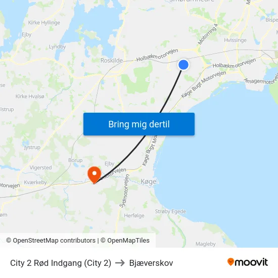 City 2 Rød Indgang (City 2) to Bjæverskov map