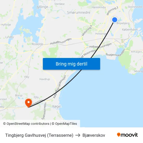 Tingbjerg Gavlhusvej (Terrasserne) to Bjæverskov map