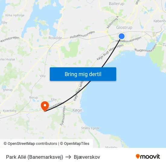 Park Allé (Banemarksvej) to Bjæverskov map