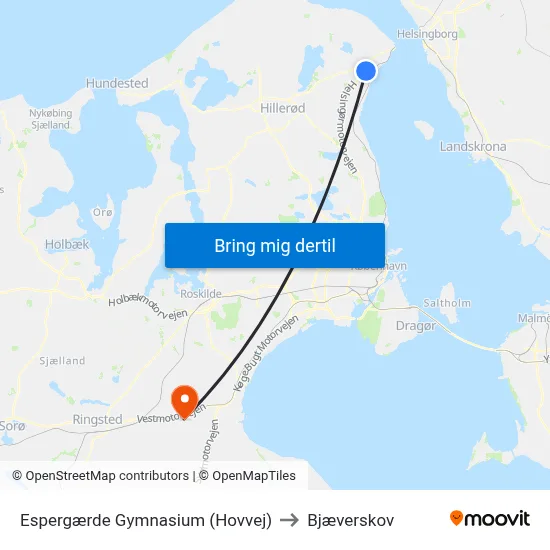 Espergærde Gymnasium (Hovvej) to Bjæverskov map