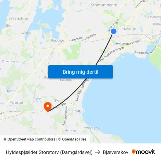 Hyldespjældet Storetorv (Damgårdsvej) to Bjæverskov map