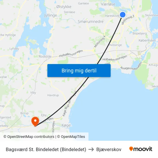 Bagsværd St. Bindeledet (Bindeledet) to Bjæverskov map