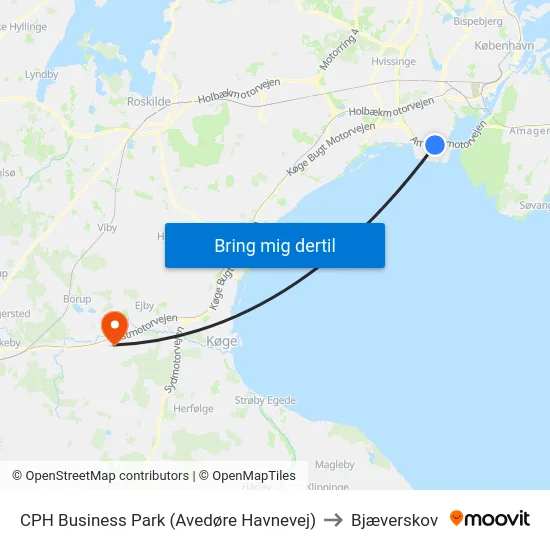 CPH Business Park (Avedøre Havnevej) to Bjæverskov map