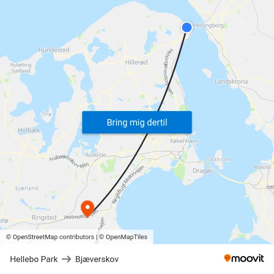 Hellebo Park to Bjæverskov map