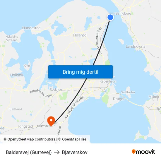 Baldersvej (Gurrevej) to Bjæverskov map