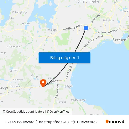 Hveen Boulevard (Taastrupgårdsvej) to Bjæverskov map
