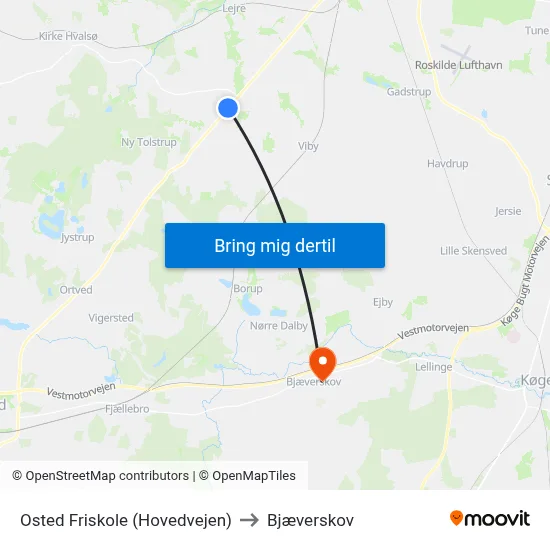 Osted Friskole (Hovedvejen) to Bjæverskov map