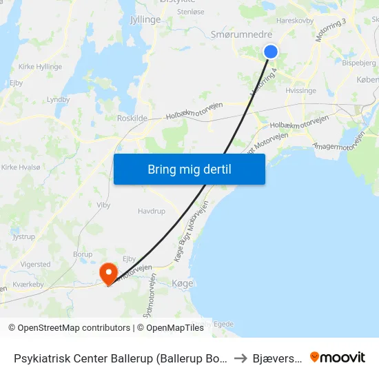 Psykiatrisk Center Ballerup (Ballerup Boulevard) to Bjæverskov map