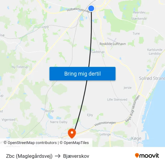 Zbc (Maglegårdsvej) to Bjæverskov map