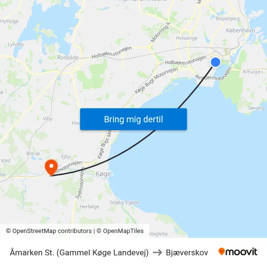 Åmarken St. (Gammel Køge Landevej) to Bjæverskov map
