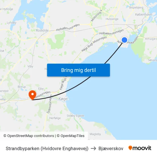 Strandbyparken (Hvidovre Enghavevej) to Bjæverskov map