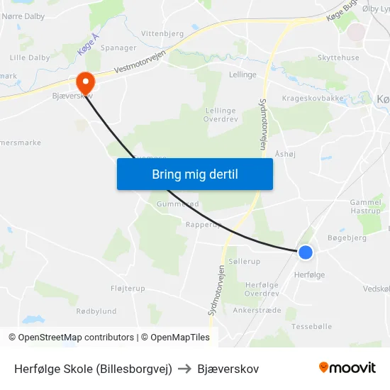 Herfølge Skole (Billesborgvej) to Bjæverskov map