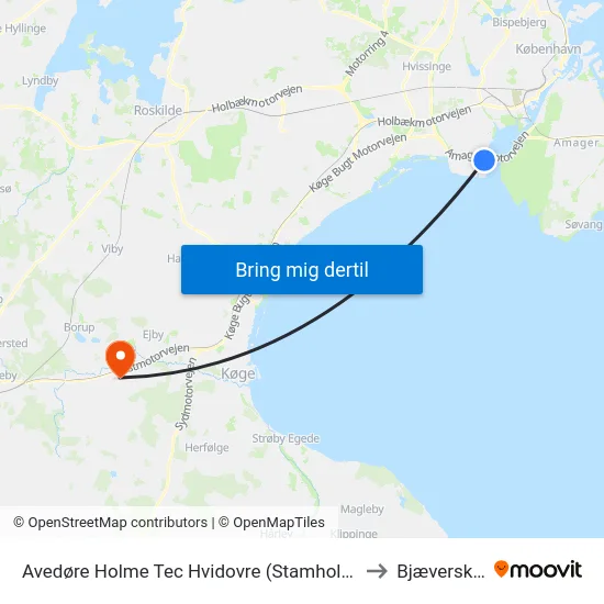 Avedøre Holme Tec Hvidovre (Stamholmen) to Bjæverskov map