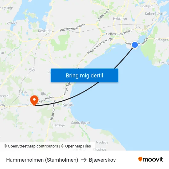 Hammerholmen (Stamholmen) to Bjæverskov map
