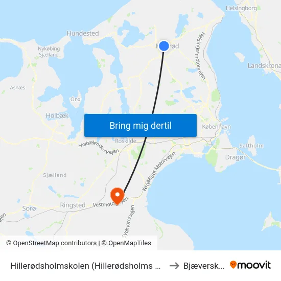 Hillerødsholmskolen (Hillerødsholms Allé) to Bjæverskov map