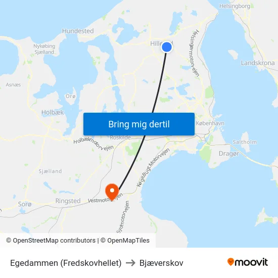 Egedammen (Fredskovhellet) to Bjæverskov map