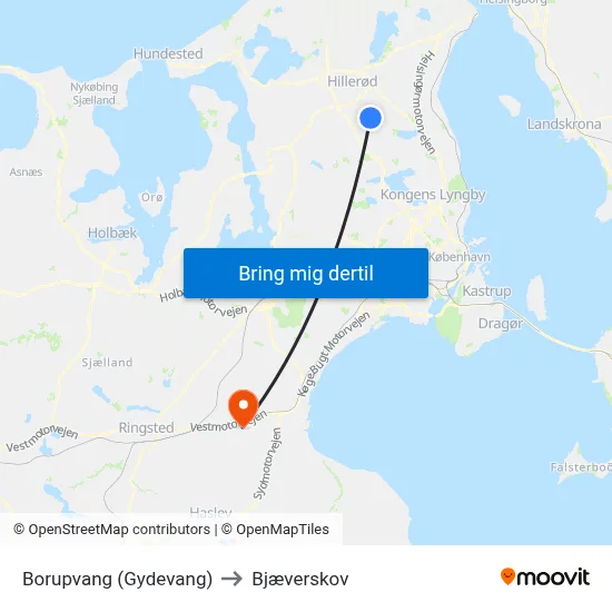 Borupvang (Gydevang) to Bjæverskov map