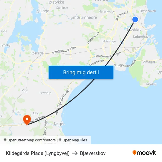 Kildegårds Plads (Lyngbyvej) to Bjæverskov map