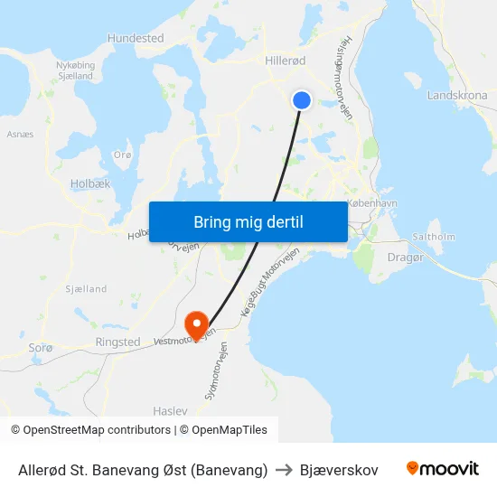Allerød St. Banevang Øst (Banevang) to Bjæverskov map