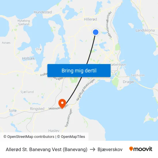 Allerød St. Banevang Vest (Banevang) to Bjæverskov map