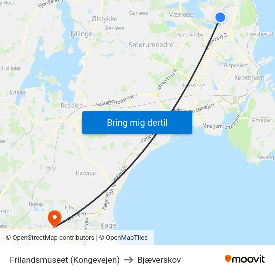 Frilandsmuseet (Kongevejen) to Bjæverskov map