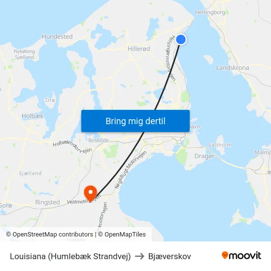 Louisiana (Humlebæk Strandvej) to Bjæverskov map