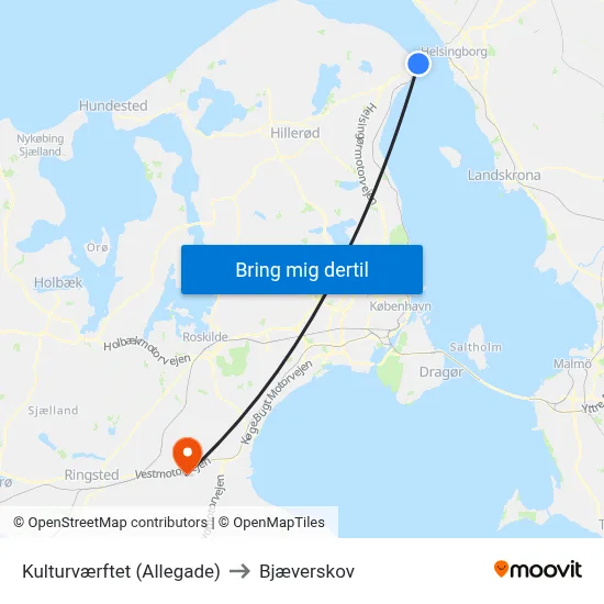 Kulturværftet (Allegade) to Bjæverskov map