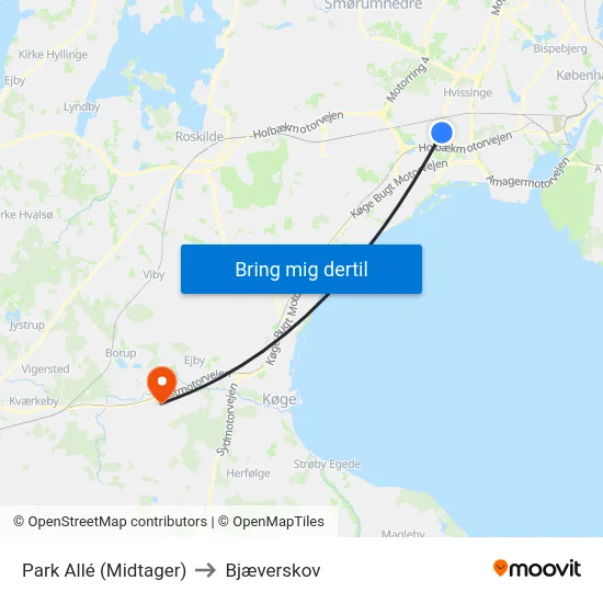 Park Allé (Midtager) to Bjæverskov map