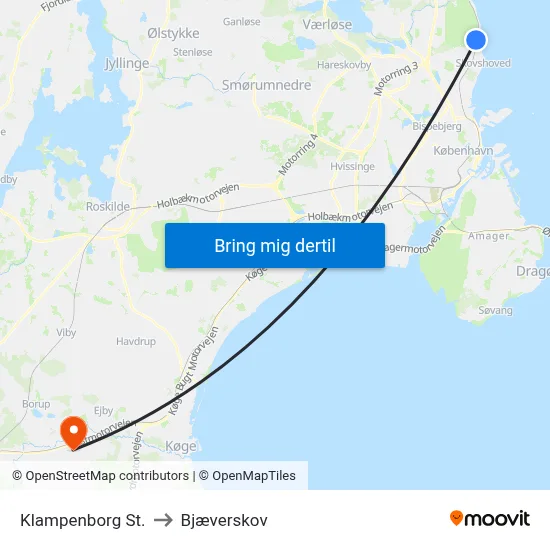 Klampenborg St. to Bjæverskov map