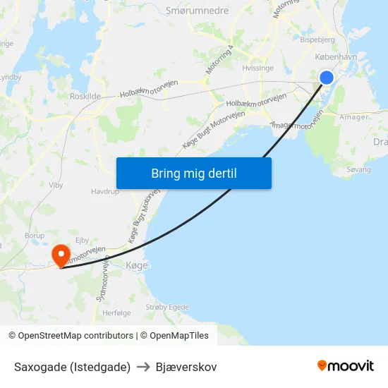 Saxogade (Istedgade) to Bjæverskov map