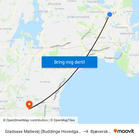 Gladsaxe Møllevej (Buddinge Hovedgade) to Bjæverskov map