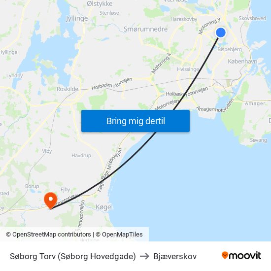 Søborg Torv (Søborg Hovedgade) to Bjæverskov map